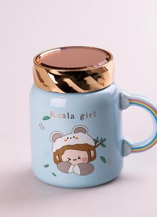 Кухоль керамічний creative show ceramics cup cute girl 420ml кухоль для чаю з кришкою блакитний `ps`