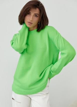 Жіночий в'язаний джемпер оверсайз светр  теплий зимовий однотонний салатовий колір один розмір