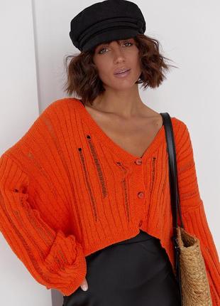 Кардиган жіночий модний короткий однотонний в'язка помаранчевий one size