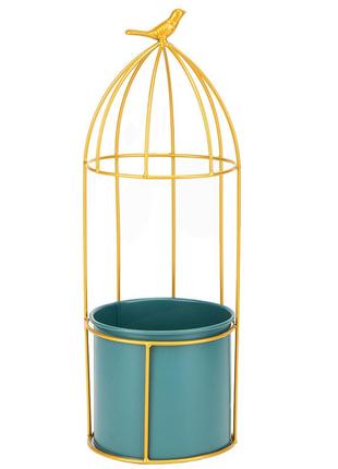 Підсвічник-ваза "золота пташка", зелена, 41 см