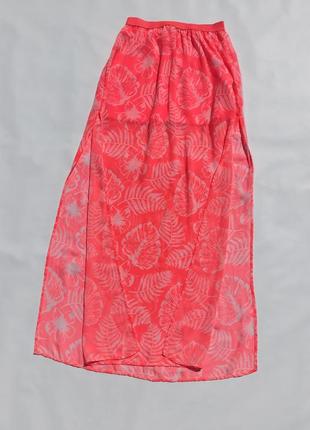 Яркая гелевая розовая юбка с высокими разрезами h&m