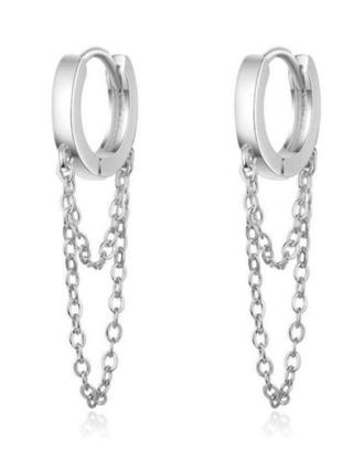 Сережки кільця маленькі срібло silver original ланцюжок