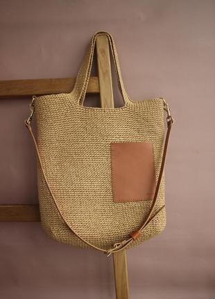 Сумка тоут из рафии и кожи zhdanova bags&home