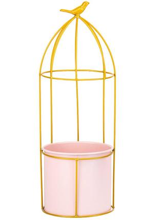 Подсвечник-ваза "золотая птичка", розовая, 41 см