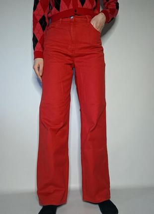 Широкие длинные красные джинсы палаццо wide leg палацо штаны брюки плотные