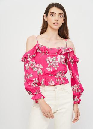Розовая цветочная блуза с рюшами h&m