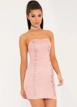Замшевое розовое мини платье со шнуровкой naanaa