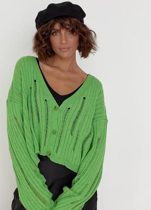 Жіночий кардиган модний короткий в'язка  зелений one size