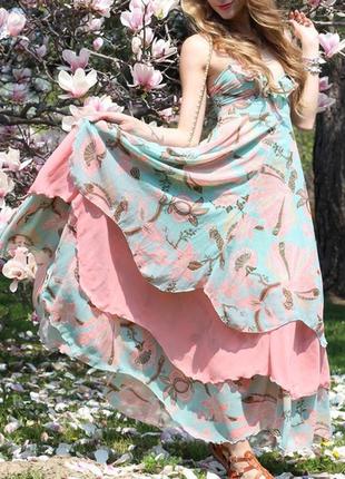 Красивое романтичное длинное многоярусное платье для феи h&m