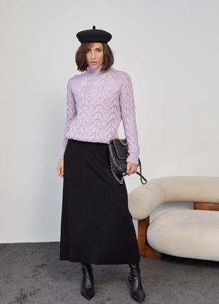 Жіночий светр теплий із крупної в'язки в косичку лавандовий колір один розмір