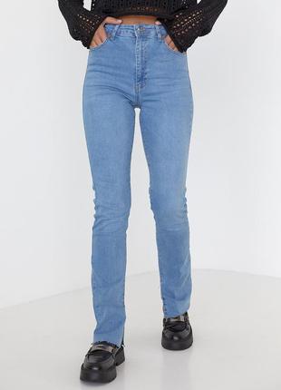 Жіночі джинси skinny з розрізами блакитні  36 38 40