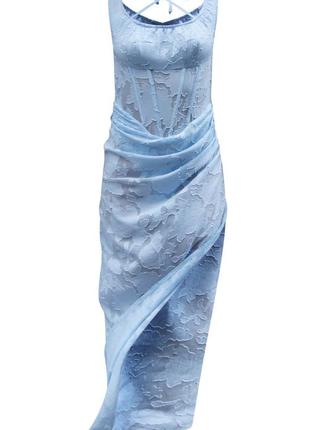 Блакитна напівпрозора максі сукня з боді на розмір m/l від prettylittlething