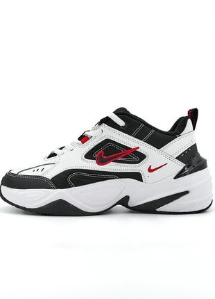 Nike m2k tekno black white «red logo»