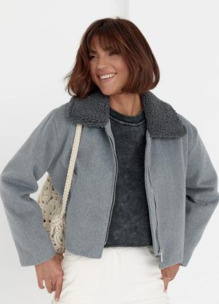 Пальто жіноче коротке куртка демісезонне сірий колір р-р s m l