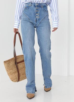 Жіночі джинси на ґудзиках з фігурною кокеткою модні блакитні   38