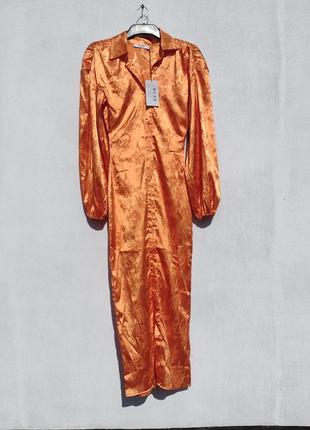 Довге оранжеве плаття сорочка na-kd жакардовий сатин