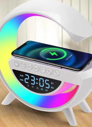Настольная смарт лампа-ночник g-smart bt-3401 с беспроводной зарядкой, колонкой и часами