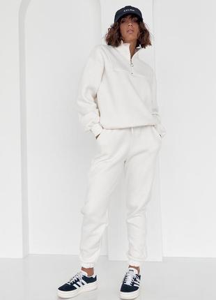 Жіночий спортивний костюм теплий 3-нитка білий колір   l/xl