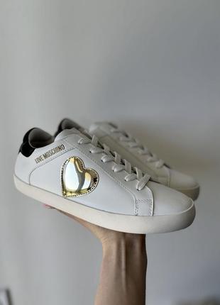 Кеды кроссовки белые кожаные новая коллекция love moschino