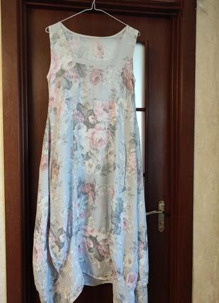 Льняна сукня міді платье миди з кишенями італія s/m