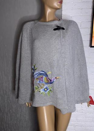 Пончо з вишивкою птах і квіти searne cotton, xl