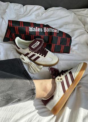 Трендовые женские кроссовки adidas samba x wales bonner pony cream bordo молочные5 фото