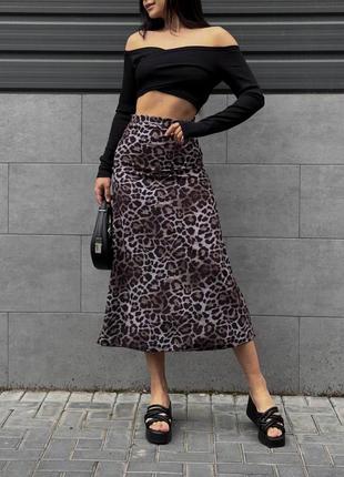 Трендовая юбка леопард 💕 юбка миди 💕 женская юбка лео принт 💕