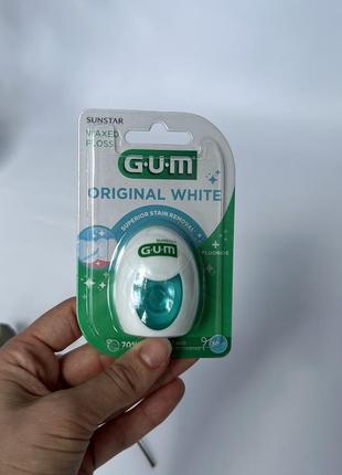 Зубна нитка gum original white floss, вощена з фтором, 30 м