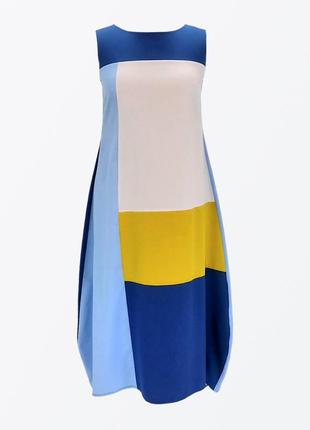 Комбинированное сине - голубое летнее платье - миди из легкой воздушной ткани
