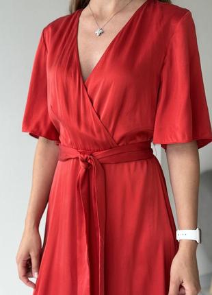 Шелковое красное платье размер s
