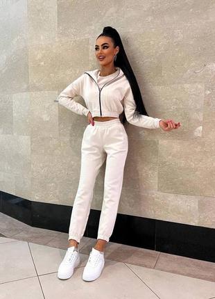 Хітовий замшевий костюм трійка😍 жіночий комплект зіп худі кофта на блискавці + штани + топ