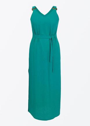 Бірюзова довга сукня – сарафан з льону