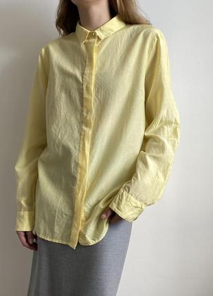 Лимонная желтая рубашка из смеси шелка и хлопка
