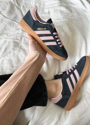 Крутые женские кроссовки adidas spezial handball black pink чёрные с розовым