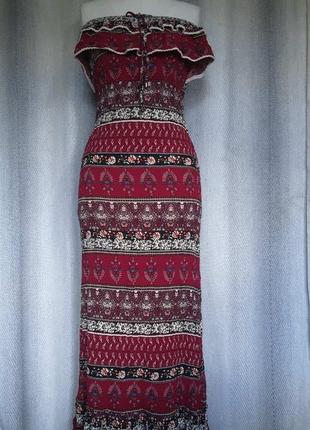 Женский сарафан в пол, длинное летнее платье мелкий цветок, с рюшами цветочный принт. р14-18