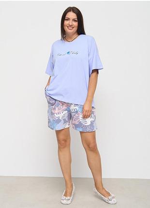 Пижама женская шорты и футболка голубой 15312