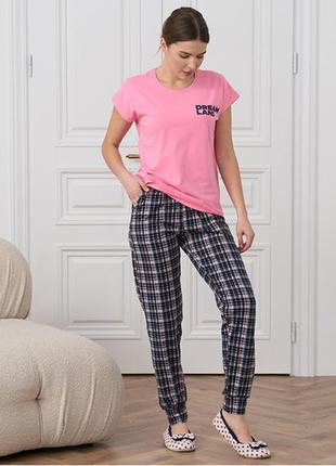 Піжама жіноча штані і футболка рожева 15323