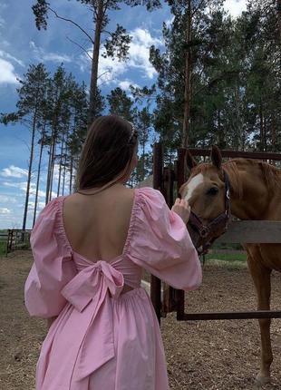 Рожева та блакитна літня коротка сукня з бантом на спині