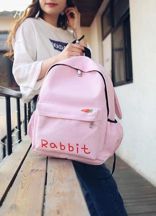 Рюкзак жіночий тканинний з вушками кролика rabbit рожевий