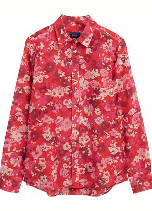 Красная рубашка в цветочек gant, блуза, размер м, шелк