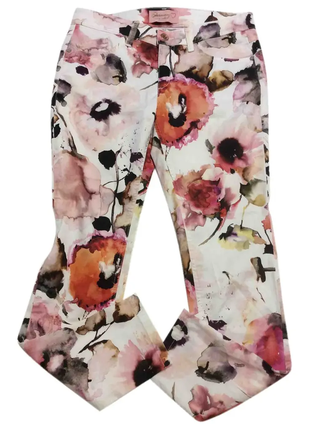 Стрейчевые брюки джинсы 27/32 pierre cardin skinny яркий цветочный принт штаны