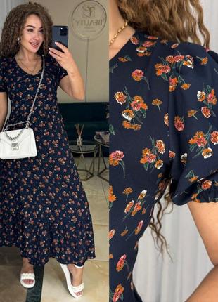 Сукня довга зі штапеля з короткими рукавами бавовняна з пишною спідницею  розкльошена бузкова бірюзова блакитна рожева бежева синя на запах10 фото