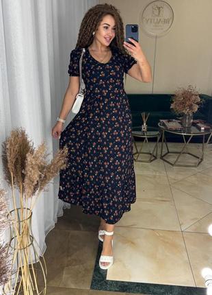 Сукня довга зі штапеля з короткими рукавами бавовняна з пишною спідницею  розкльошена бузкова бірюзова блакитна рожева бежева синя на запах8 фото