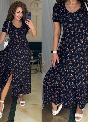 Сукня довга зі штапеля з короткими рукавами бавовняна з пишною спідницею  розкльошена бузкова бірюзова блакитна рожева бежева синя на запах9 фото