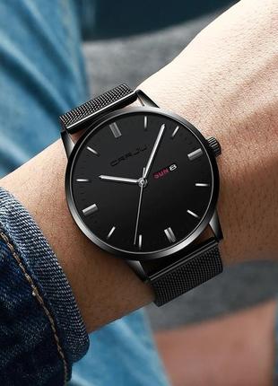 Мужские наручные часы кварцевые с металлическим браслетом круглый циферблат crrju minimal