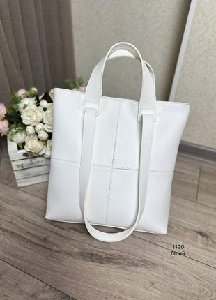 Жіноча стильна та якісна сумка шоппер з еко шкіри біла