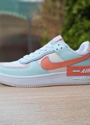 Женские кроссовки nike air force 1 shadow білі з бірюзою і пудрою