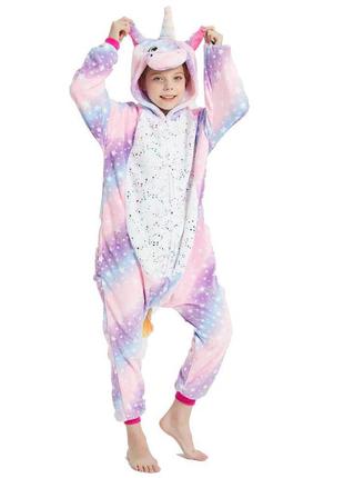 Піжама кігурумі дитяча bearwear єдиноріг зоряне небо new (на блискавці) xs 95 — 105 см рожево-ліловий