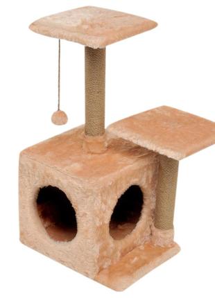 Будиночок-когтеточка кiшчин дом з полицею маруся 43х33х75 см (драпка) для кішки бежевий (bbx)