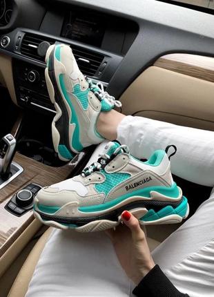 Женские кроссовки balenciaga triple s white/grey/turquoise